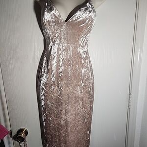 G by Guess Crushed Velvet Midi Dress in Blush Taupe